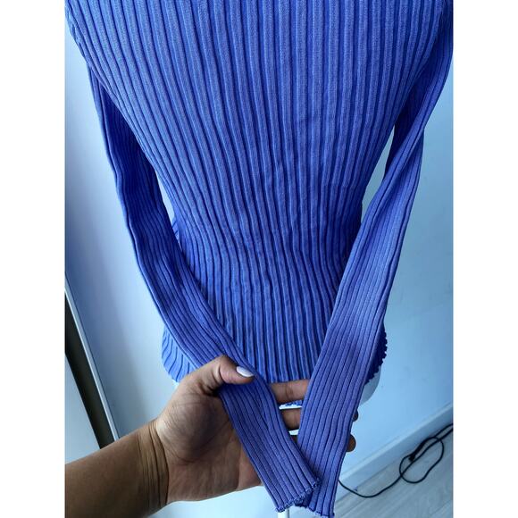 Blue Vintage Belldini Long Sleeve Button Down Stretch Cable Knit Cardigan - Picture 3 of 6